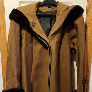 Braefair Hooded Full Length Womens Wool Coat with Faux Fur Cuffs and Collar